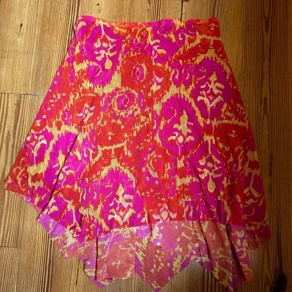 Sweet‎ Pea Womens Orange Yellow Sheer Nylon Psychedelic Whimsigoth Skirt SIZE L